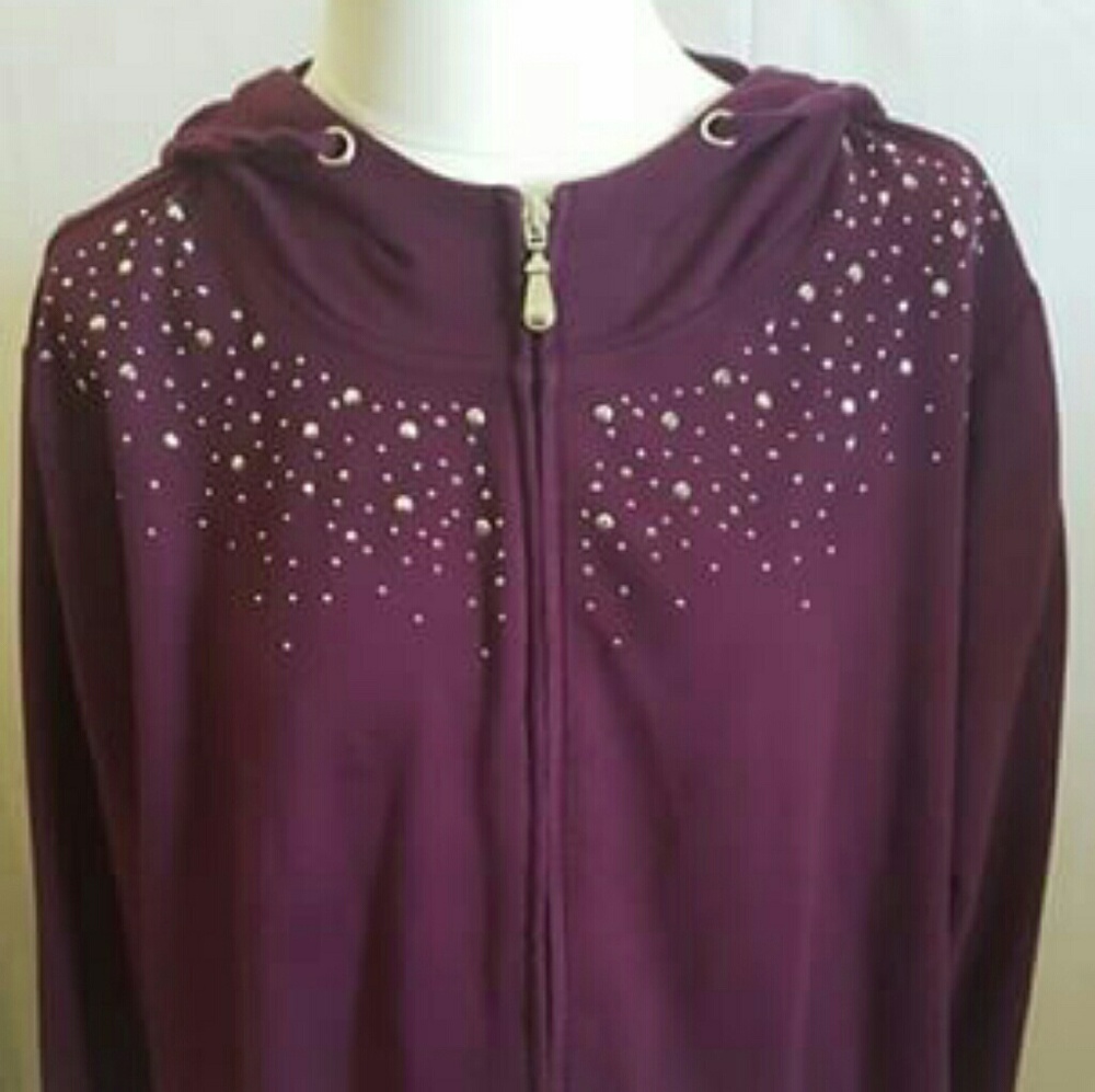 Purple Jeweled Zip Up Hooded Long Sleeve Jacket